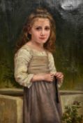 E GROVES (20th century) British Portrait of a Young Girl Knitting Oil on canvas Signed and dated