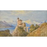 EDGAR E WEST (19th century) British Monastery in a Mountainous Landscape Watercolour Signed 49.