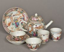 A Chinese Canton porcelain teapot Typically decorated with figural vignettes;