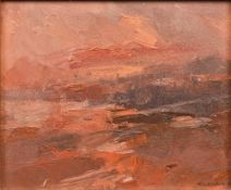 MARY MALENOIR (born 1940) British (AR) Sunset Landscape Oil on board Signed and dated 25 x 21 cm,