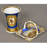 A Chamberlains Worcester porcelain basket Centrally painted with a townscape view with a river in