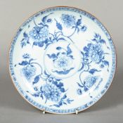 A Chinese blue and white porcelain dish, probably Kangxi Decorated with floral sprays.