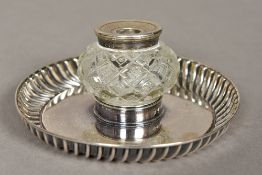A Victorian hobnail cut glass mounted silver inkwell, hallmarked for Sheffield 1886,