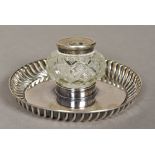 A Victorian hobnail cut glass mounted silver inkwell, hallmarked for Sheffield 1886,