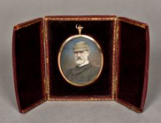 A late 19th/early 20th century miniature print of a bearded gentleman wearing a deerstalker