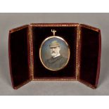 A late 19th/early 20th century miniature print of a bearded gentleman wearing a deerstalker