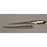 A 19th century agate handled dagger The polished steel blade housed in a neillo decorated scabbard.