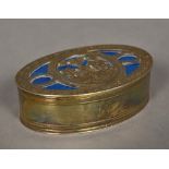 A 19th century Continental silver gilt and guilloche enamel box Of hinged oval form,