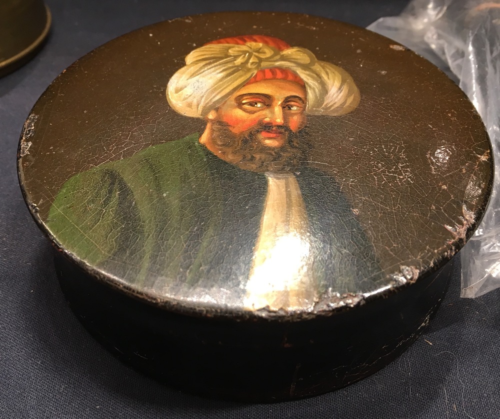 A 19th century papier mache table snuff box Of circular section, - Image 2 of 6