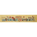 A pair of Chinese silk pictures Each depicting a figural procession, framed and glazed.