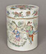A 19th century Chinese porcelain jar and cover Of cylindrical form,