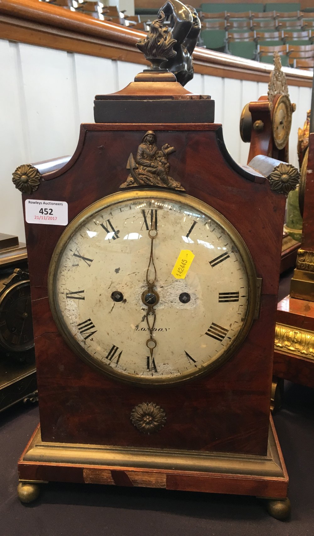 An early 19th century mahogany bracket clock Of stepped architectural form with gilt metal mounts, - Bild 2 aus 11