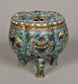 A 19th century Chinese cloisonne censor and cover Formed as a gourd, the cover pierced,