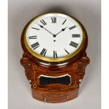 A 19th century brass inlaid mahogany drop-dial wall clock The white dial with Roman numerals