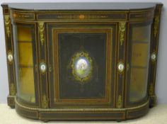 A Victorian inlaid ebonised credenza Of bowed breakfront form,