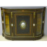 A Victorian inlaid ebonised credenza Of bowed breakfront form,