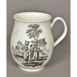 An 18th century Worcester porcelain baluster mug Printed in black with the Dancing Milkmaids after