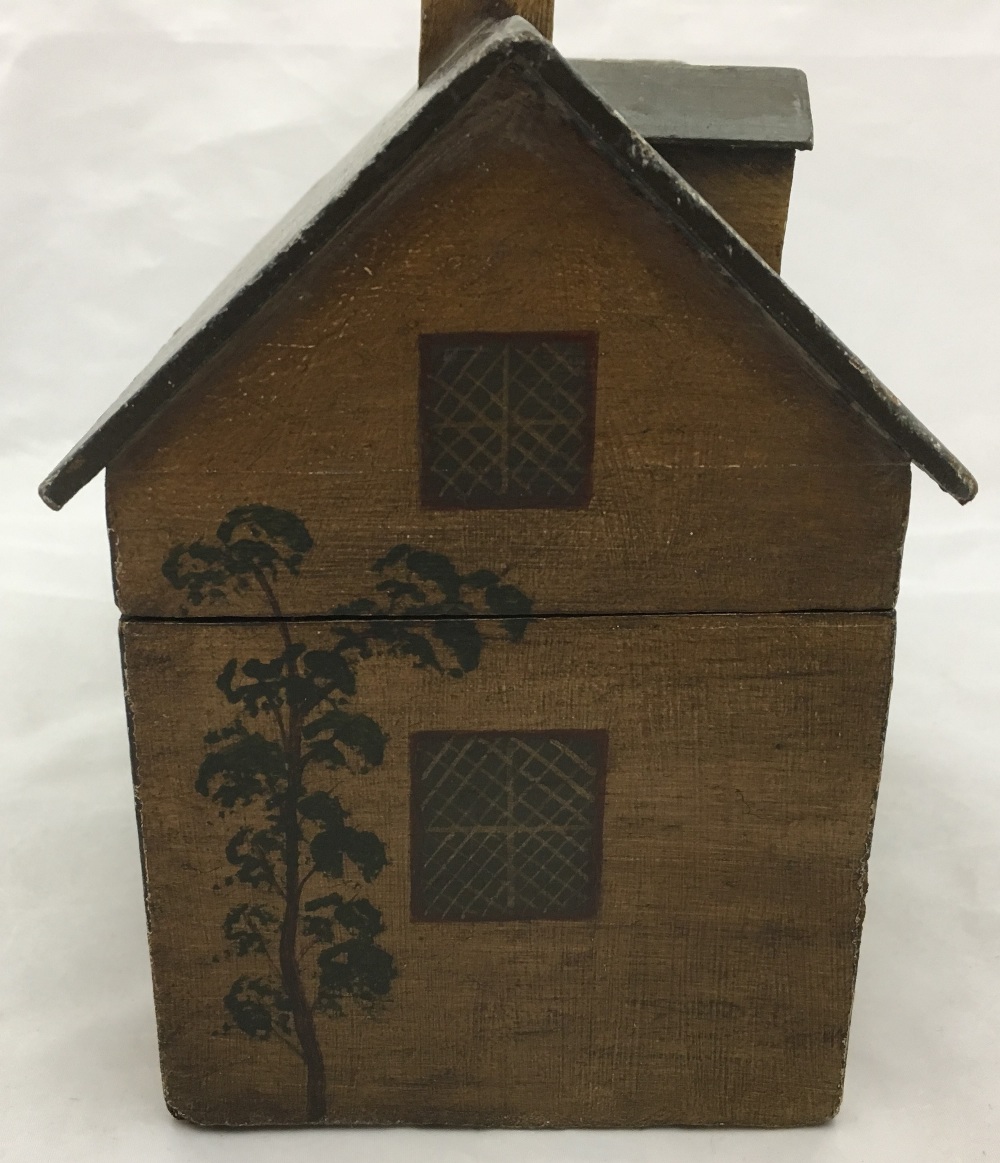 A 19th century polychrome painted wooden tea caddy Modelled in the form of a rustic cottage, - Image 3 of 9