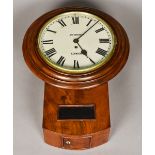 A Victorian mahogany drop-dial wall clock The white dial with Roman numerals inscribed J W Benson,