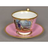 A Flight, Barr & Barr Worcester cabinet cup and saucer With gilt bandings on a pink ground,