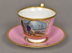 A Flight, Barr & Barr Worcester cabinet cup and saucer With gilt bandings on a pink ground,