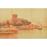 H ENGLISH (20th century) British Christchurch Priory Watercolour Signed and dated 10 43.