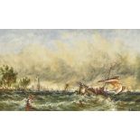 A HUNT (19th century) British Shipping in Choppy Waters Watercolour heightened with