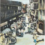 EASTERN SCHOOL (19th/20th century) Figures and Rickshaws in a Busy Street Scene Oil on canvas 31 x