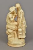 ITALIAN SCHOOL (19th century) Amorous Couple Carved alabaster Signed 45.