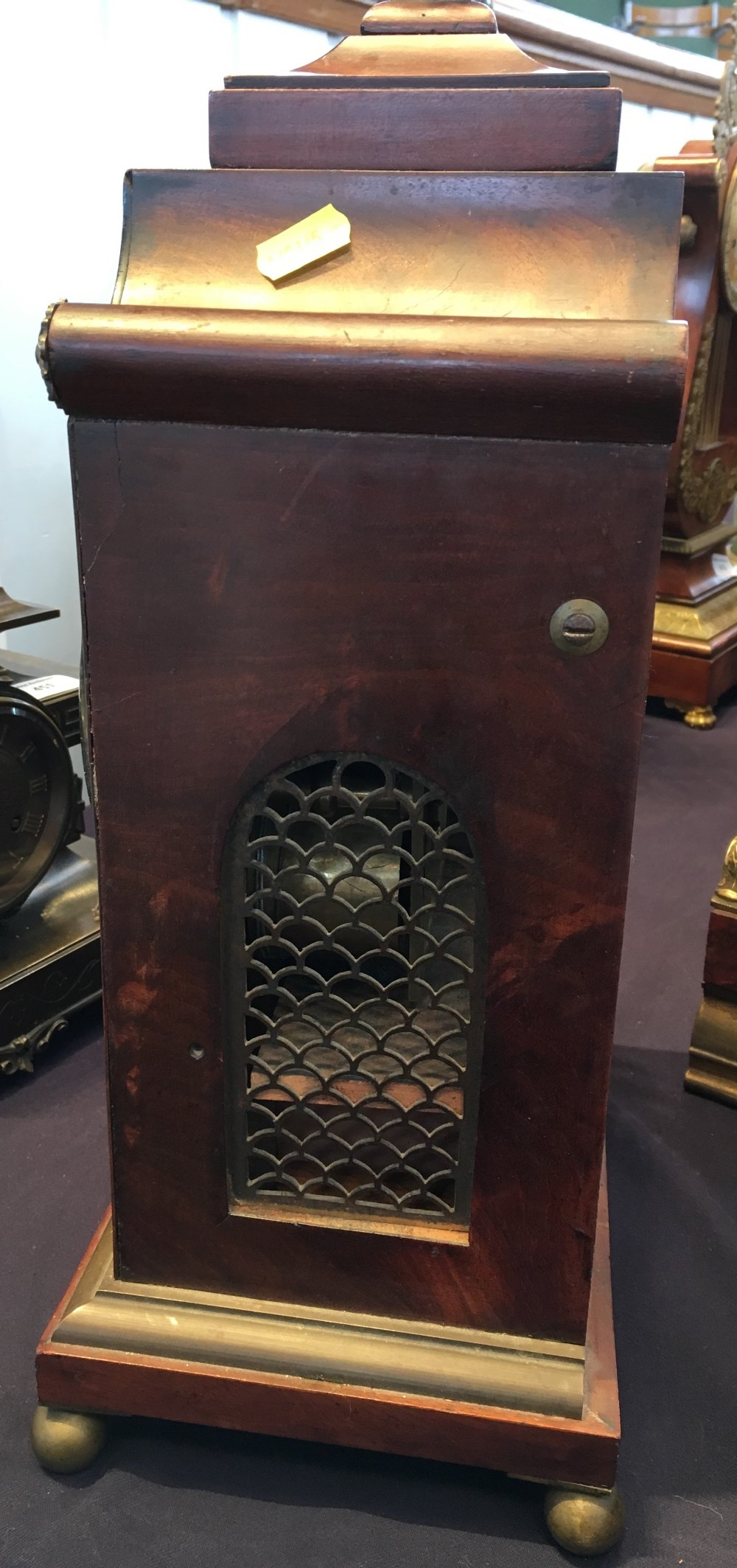 An early 19th century mahogany bracket clock Of stepped architectural form with gilt metal mounts, - Bild 9 aus 11