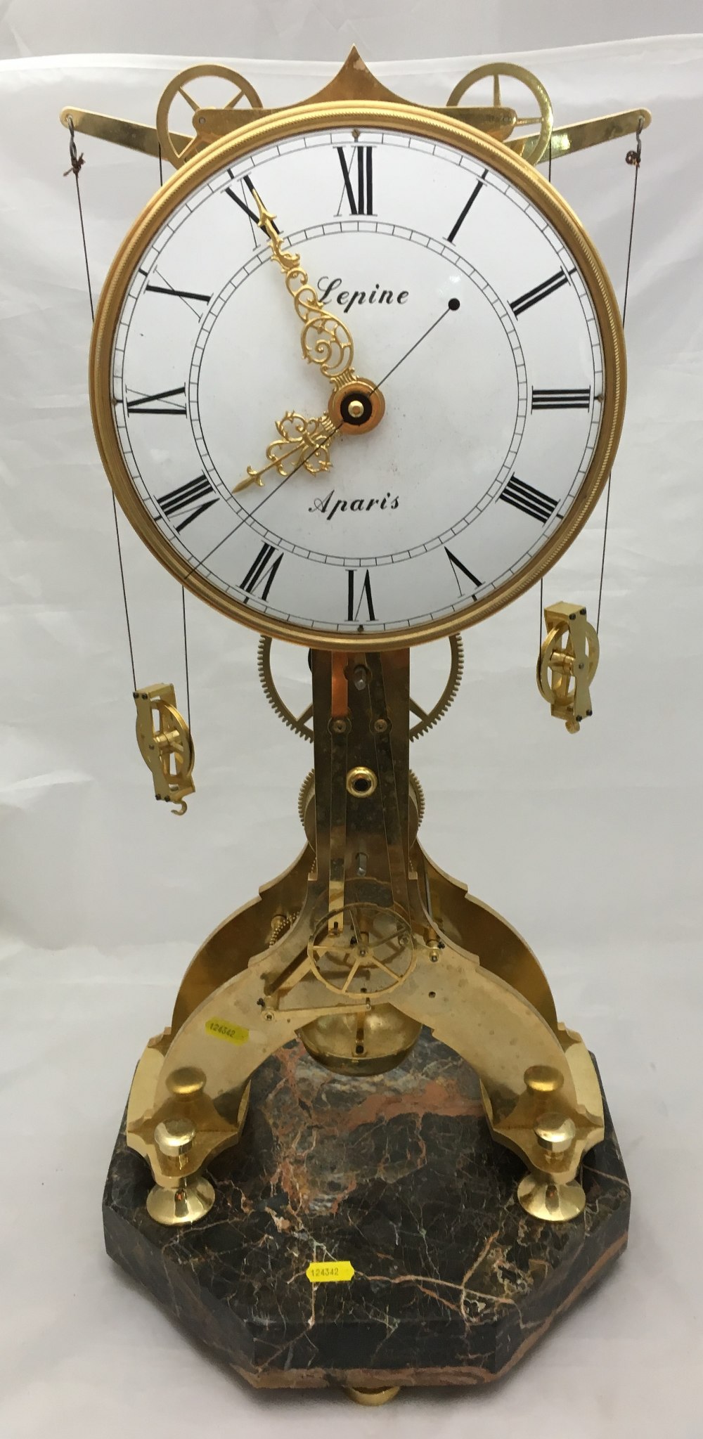 A lacquered brass skeleton clock The 9 inch white enamelled dial signed Lepine, - Bild 2 aus 9