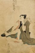 Two 19th century Japanese wood block prints One depicting a calligrapher,