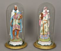 A pair of 19th century Continental bisque porcelain figures One male, one female,