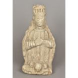 A stone carving of a monarch, possibly Medieval Modelled wearing a crown and a cape. 50 cm high.