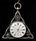 A silver pocket watch The white enamelled dial with Roman and Arabic numerals and subsidiary sweep