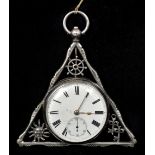 A silver pocket watch The white enamelled dial with Roman and Arabic numerals and subsidiary sweep