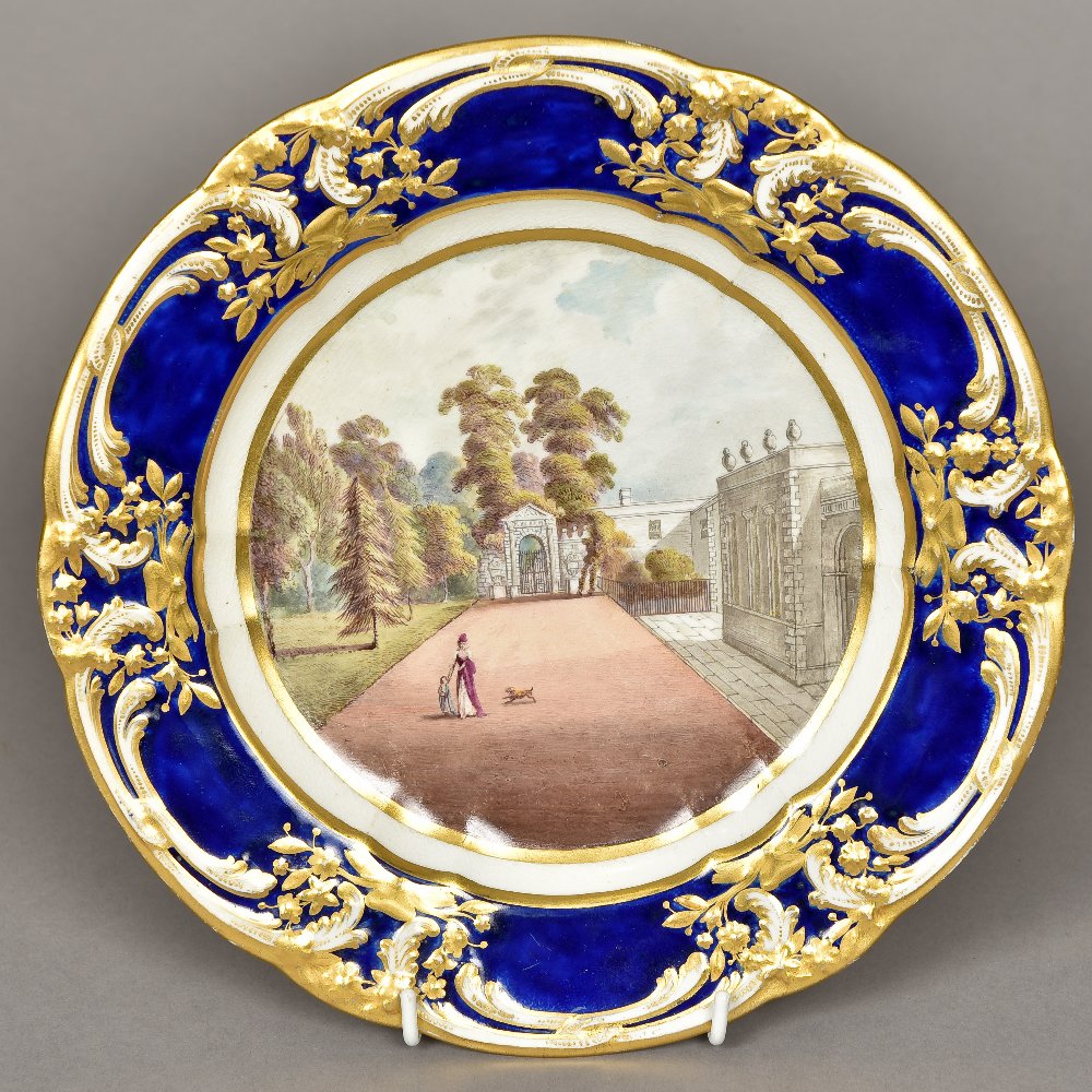 A 19th century Derby cabinet plate Centrally painted with a view of Chiswick House. 24.