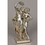 HENRY ETIENNE DUMAIGE (1830-1888) French Tambourine Dancers Silvered bronze Signed 37.