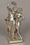 HENRY ETIENNE DUMAIGE (1830-1888) French Tambourine Dancers Silvered bronze Signed 37.