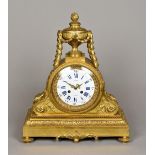 A 19th century gilt bronze mantel clock With cast acanthus scrolls and trailing husks,