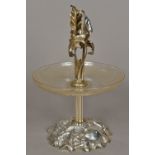 A Victorian silver mounted glass table centre, hallmarked London 1874,