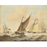 WILLIAM ANDERSON (1757-1837) British Sailing Vessels in a Choppy Sea Watercolour Signed and dated