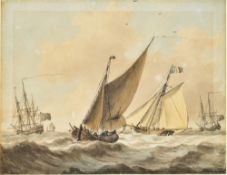 WILLIAM ANDERSON (1757-1837) British Sailing Vessels in a Choppy Sea Watercolour Signed and dated