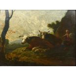 CONTINENTAL SCHOOL (18th century) Young Cattle Herder and Shepherdess Resting with Their Flocks in