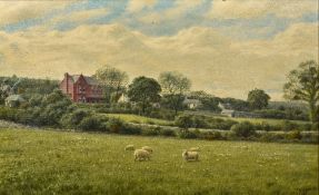 P GREENWOOD (20th century) British (AR) Sheep Grazing in a Rural Landscape Oil on canvas Signed and