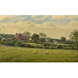 P GREENWOOD (20th century) British (AR) Sheep Grazing in a Rural Landscape Oil on canvas Signed and