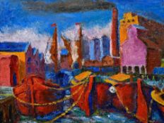 COIN WILLIAM MOSS (1914-2005) British (AR) Ipswich Docks From the New Cut Oil on canvas Old invoice