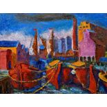 COIN WILLIAM MOSS (1914-2005) British (AR) Ipswich Docks From the New Cut Oil on canvas Old invoice