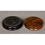 A 19th century burrwood snuff box Of simple turned form;