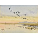 BRIAN RYDER (20th century) British (AR) Brent Geese - Wells Watercolour Signed and dated,